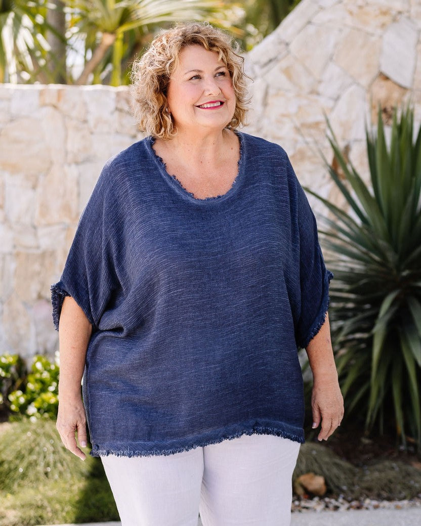 Bootylicious Frayed Hem Cotton Weave Top