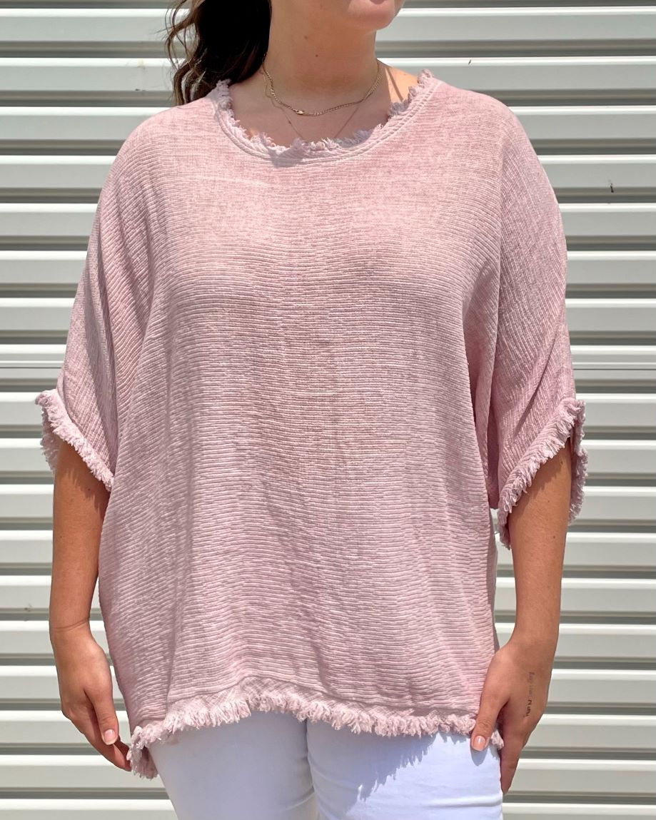 Bootylicious Frayed Hem Cotton Weave Top