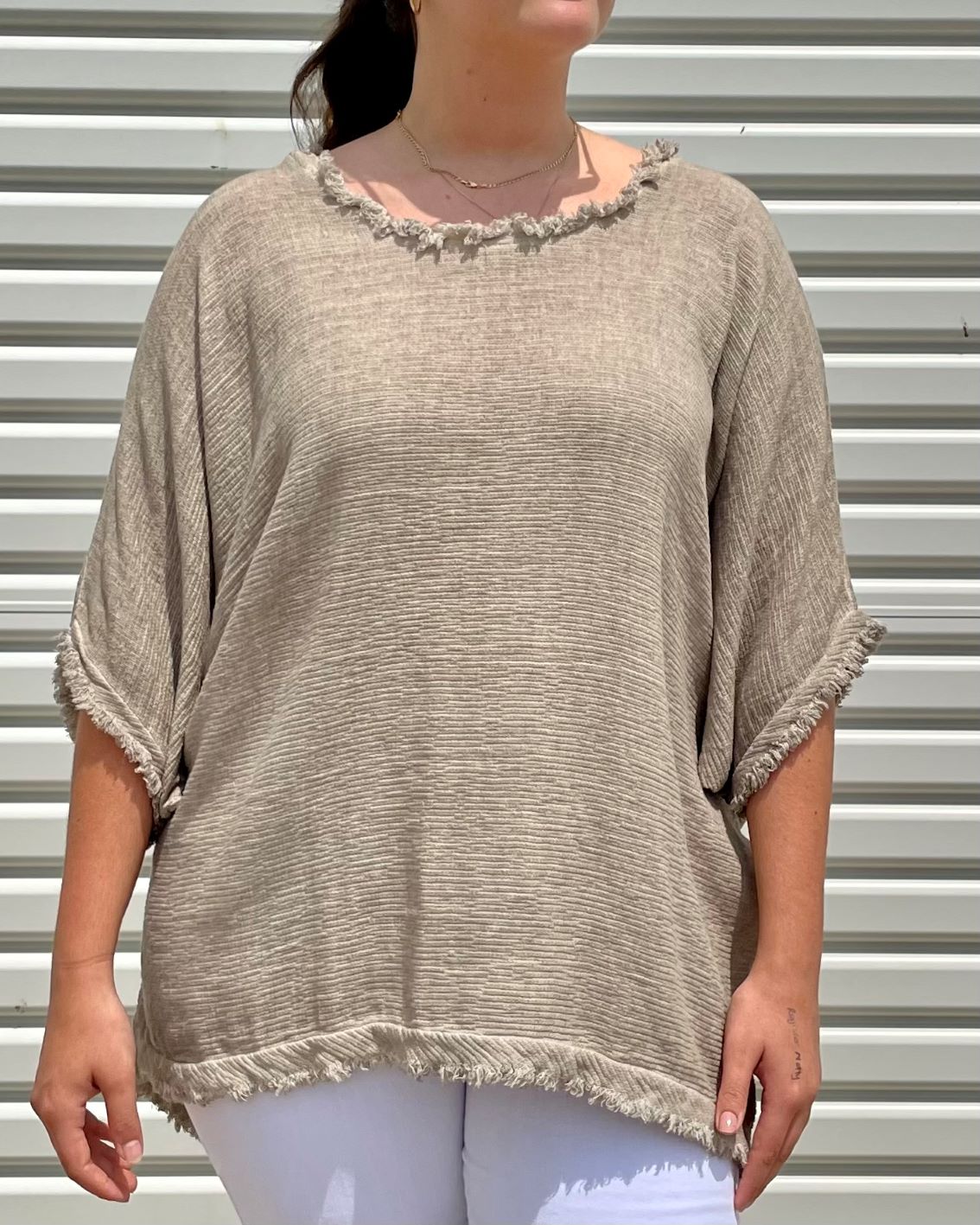 Bootylicious Frayed Hem Cotton Weave Top