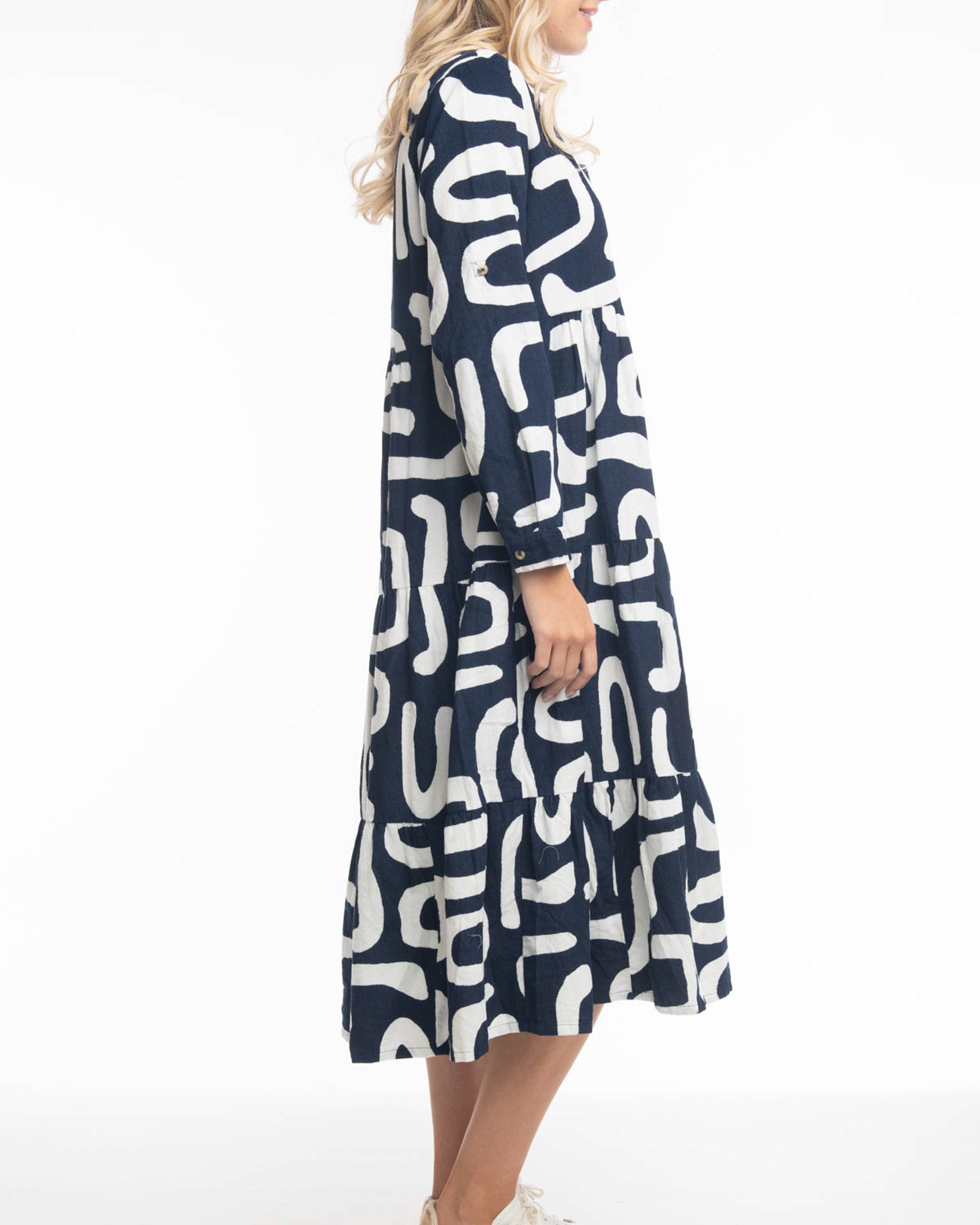 Printed Cord Maxi Dress With Collar