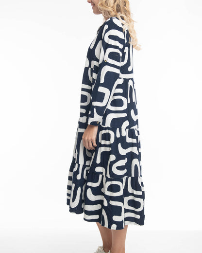 Printed Cord Maxi Dress With Collar