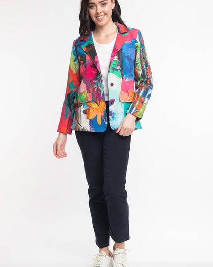 Printed blazer pink green blue