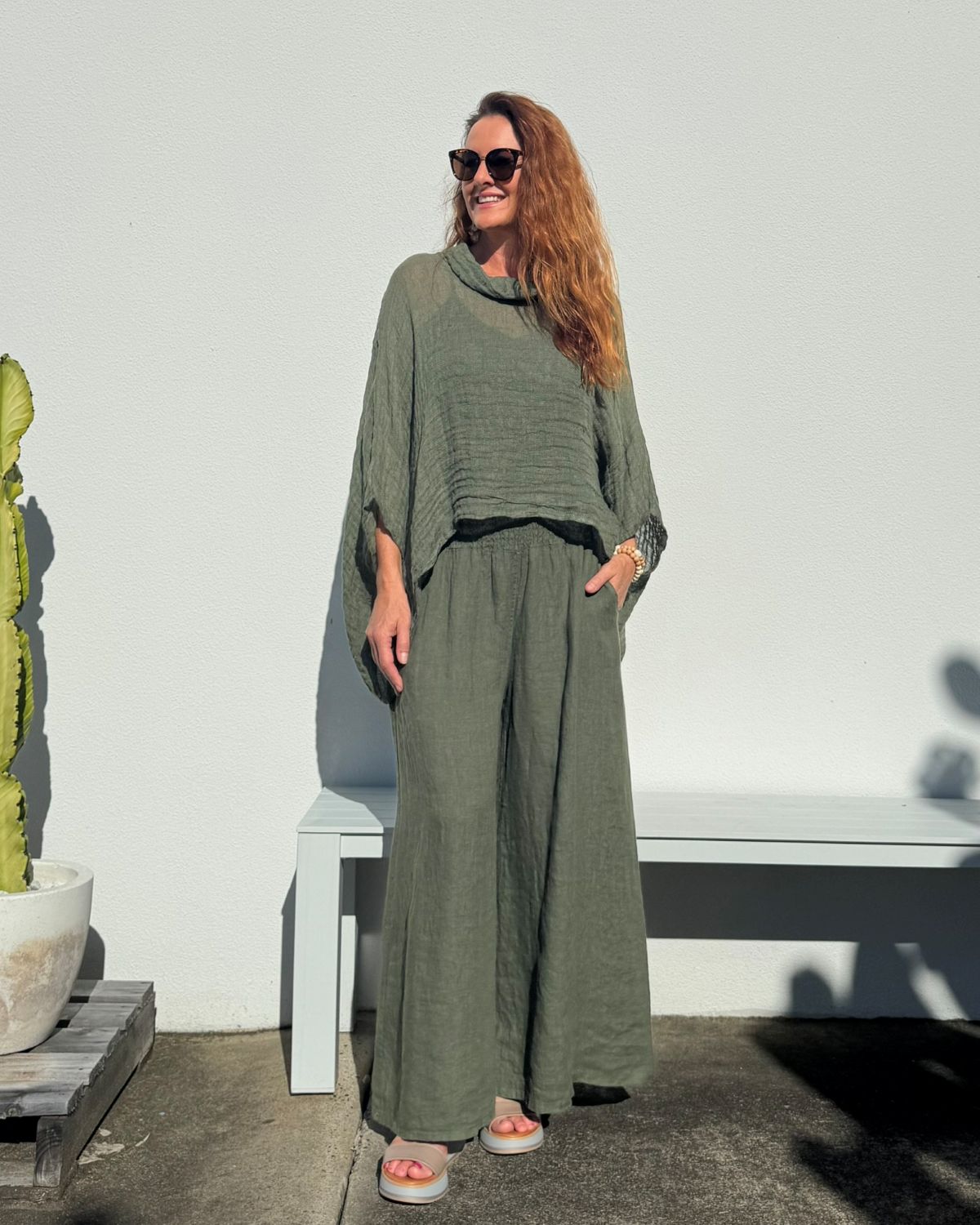 Shirred Waist Palazzo Pant