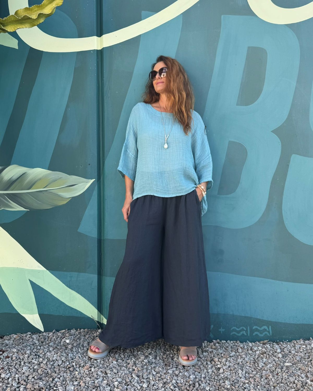 Shirred Waist Palazzo Pant