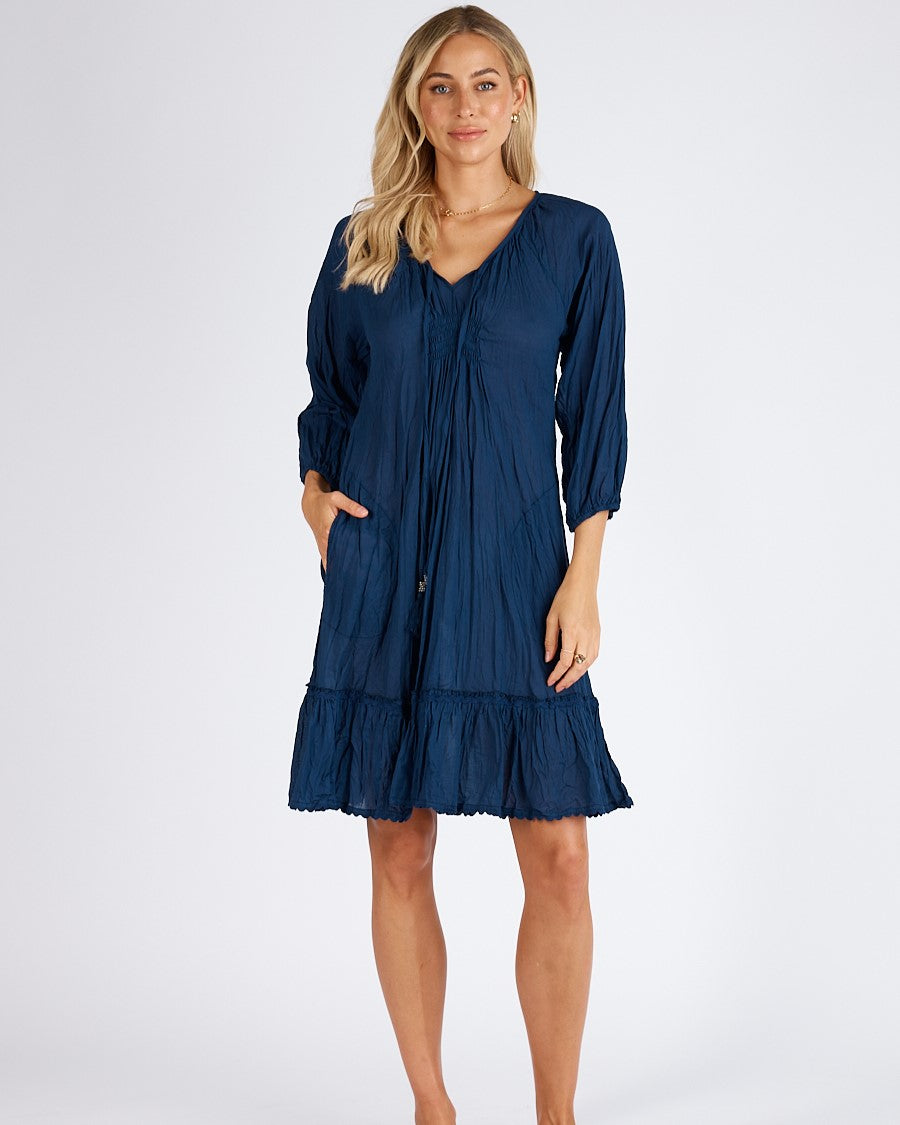 Salem Shirred Dress Navy
