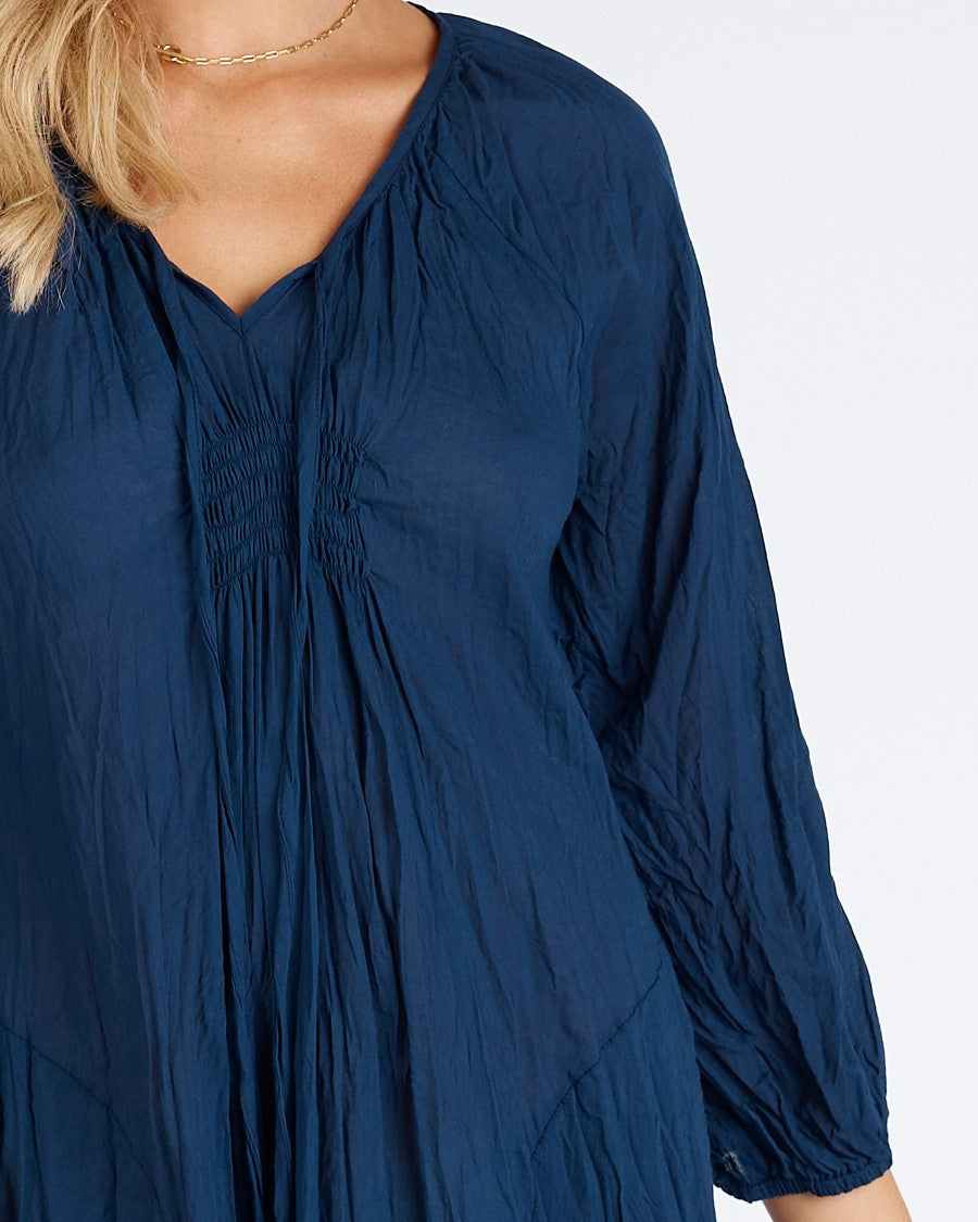 Salem Shirred Dress Navy