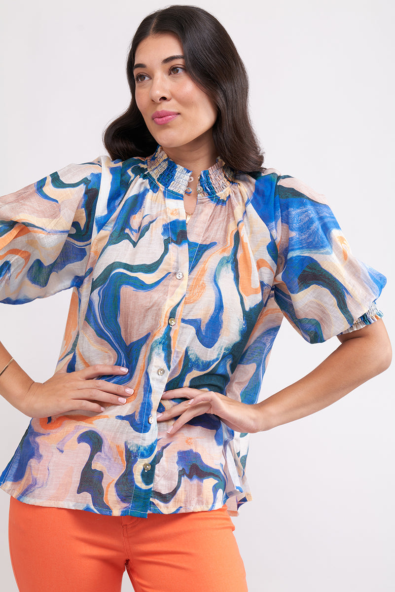 SHIRR BLISS TOP- PRINTED
